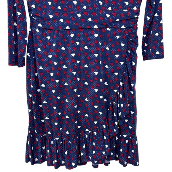Talbots Blue red and white polka dot and hearts long sleeve dress Size 12P - Picture 6 of 14